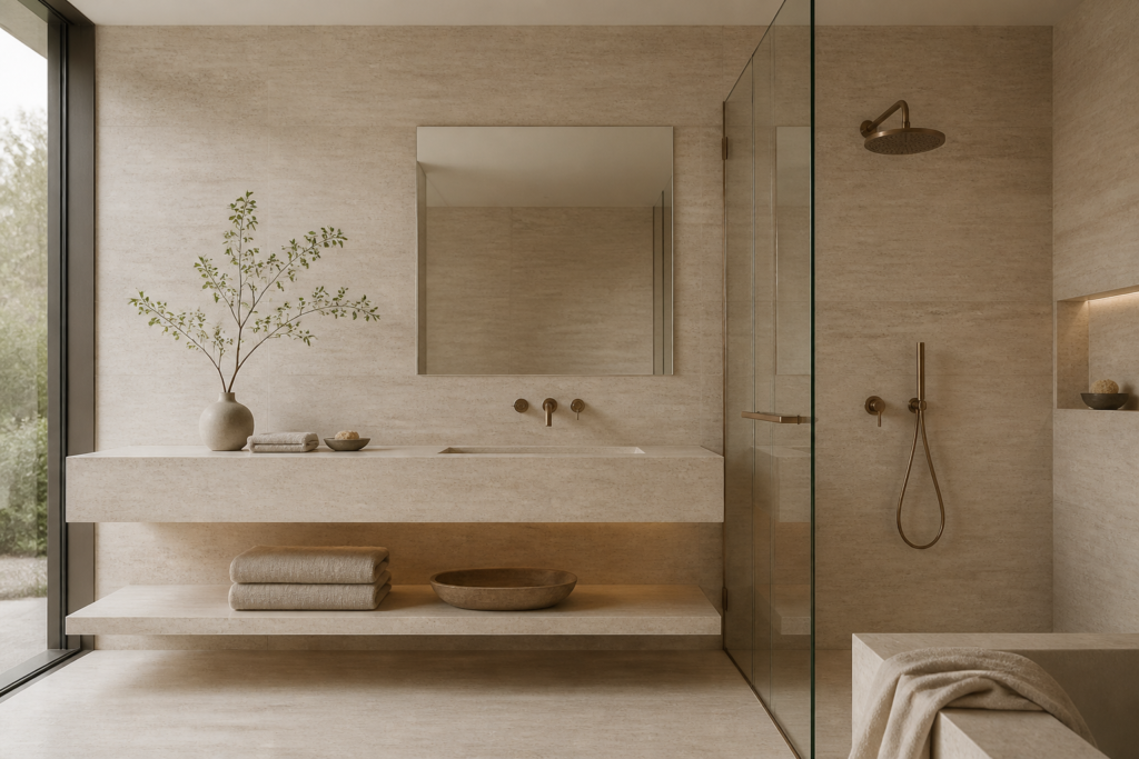 Phòng tắm spa với bề mặt đá liền mạch